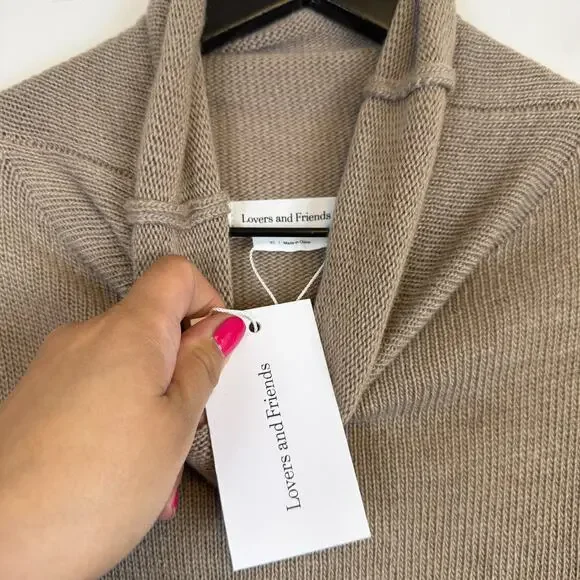 NWT Lovers + Friends Noah Mini Sweater Dress Turtleneck Taupe Beige - XS - Picture 4 of 9